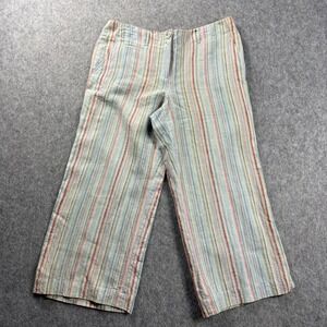 Madison Studios Womens Pants 10 Cropped Wide Leg 100% Linen‎ Multi-Color